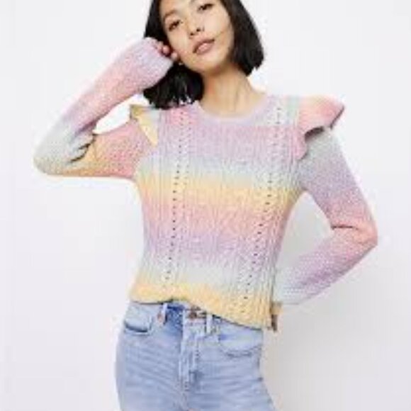 LOFT | Pastel Rainbow Spacedye Ruffle Sleeve Sweater NWT - Picture 1 of 9